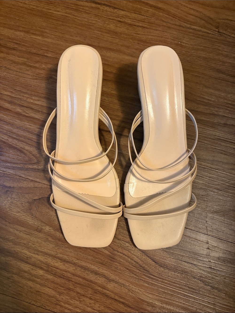 Azazie Strappy Slide Sandals in Nude Beige